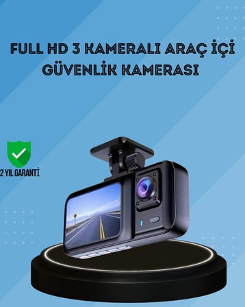 360° Kapsama Sahip Full HD Araç Kamerası 3’lü Kayıt Gece Görüşlü DashCam