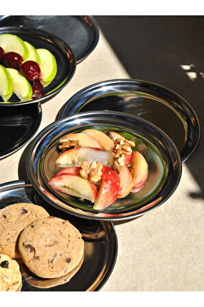 6'lı Paslanmaz Çelik Sunum Tatlı Tabağı İkram Tabağı 17 cm