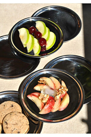 6'lı Paslanmaz Çelik Sunum Tatlı Tabağı İkram Tabağı 17 cm