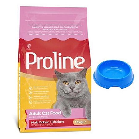 Proline Renkli Taneli Tavuklu Yetişkin Kedi Maması 1,2 Kg + Küçük Mama Kabı