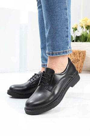 Günlük Rahat Ve Şık Kalın Tabanlı Kadın Bağcıklı Loafer Ayakkabı