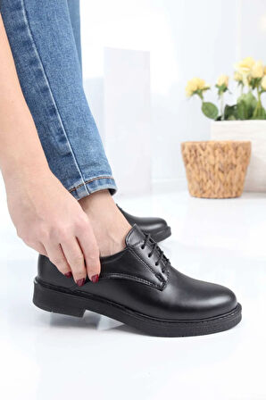 Günlük Rahat Ve Şık Kalın Tabanlı Kadın Bağcıklı Loafer Ayakkabı