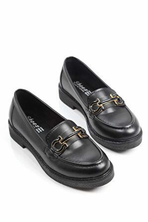 Günlük Rahat Ve Şık Kalın Tabanlı Tokalı Kadın  Loafer Ayakkabı