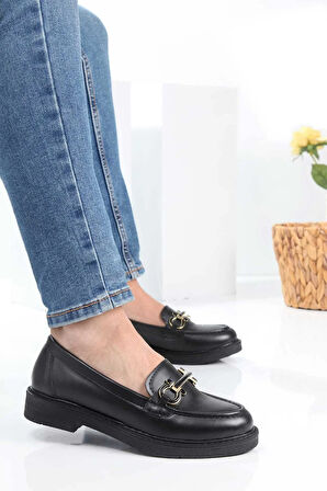 Günlük Rahat Ve Şık Kalın Tabanlı Tokalı Kadın  Loafer Ayakkabı