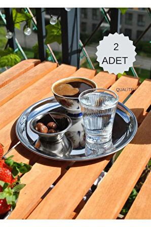 2 Adet Paslanmaz Çelik 20 cm Sunum Tabağı Yuvarlak Gümüş Renk Servis Tabak