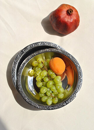 2 Adet Paslanmaz Çelik Salata Kasesi Meyve Çerez Çukur Kase-20 Cm