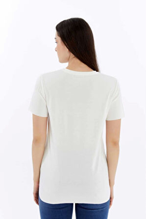 Kadın Beyaz V Yaka Cupra Modal Kumaş Kısa Kollu T-shırt