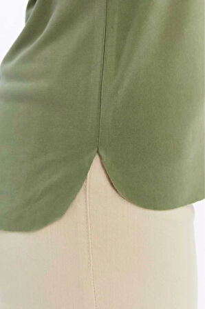 Kadın Yeşil V Yaka Cupra Modal Kumaş Kısa Kollu t-shirt