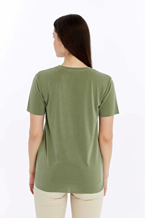 Kadın Yeşil V Yaka Cupra Modal Kumaş Kısa Kollu t-shirt