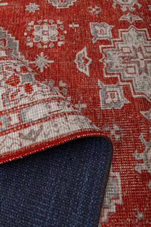 Norm Halı Allure 50-542 Kırmızı Eskitme Halı Etnik Otantik Dokuma Şönil Yıkanabilir Salon Halısı