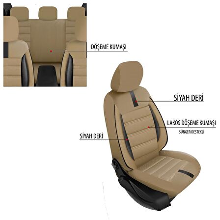 NiCe Shop  Mirage Serisi Taytüyü Kumaş Deri Detaylı Airbag Dikimli Oto Koltuk Kılıfı Ön Arka Tam Set