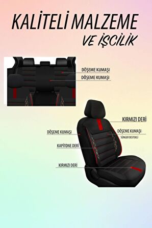 NiCe Shop Fiat Linea Uyumlu Koltuk Kılıfı Mirage Serisi  - Kırmızı