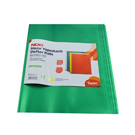 Noki Hazır Yapışkanlı Defter Kabı A4 10lu Yeşil 60161-10