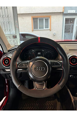DİKİŞLİ DİREKSİYON KILIFI NOKTALI NUBUK KIRMIZI YÜZÜK KIRMIZI DİKİŞ AUDİ A3 İÇİN HIZLI KARGO