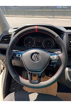 DİKİŞLİ DİREKSİYON KILIFI NOKTALI/NUBUK KIRMIZI YÜZÜK KIRMIZI DİKİŞ VW PASSAT İÇİN HIZLI KARGO
