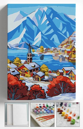 Sayılarla Boyama Seti Numaralı Tuval Fırça Boya Askı Aparatı Dahil Set 40x50 Cm - NORVEÇ KÖYÜ