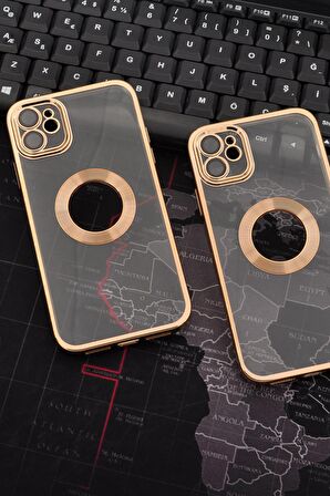 iPhone 11 Uyumlu Altın Sarı Gold Renkli Kenarlı Lazerli Şeffaf Kılıf Lens Korumalı