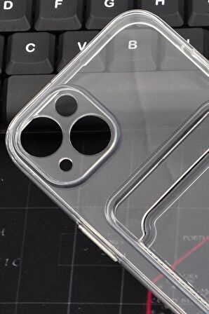 iPhone 14 Uyumlu Kredi Kartlıklı Şeffaf Kılıf Kamera Korumalı
