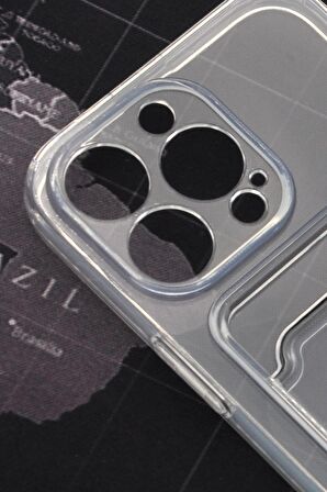 iPhone 14 Pro Max Uyumlu Kredi Kartlıklı Şeffaf Kılıf Kamera Korumalı