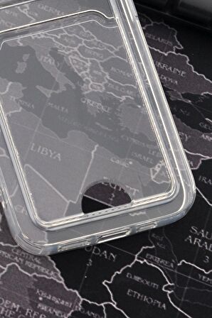 iPhone 14 Pro Max Uyumlu Kredi Kartlıklı Şeffaf Kılıf Kamera Korumalı