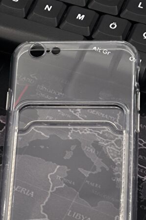 iPhone 6 Uyumlu Kredi Kartlıklı Şeffaf Kılıf Kamera Korumalı