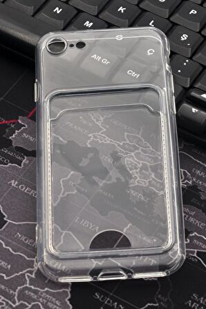 iPhone 7 / 8 Uyumlu Kredi Kartlıklı Şeffaf Kılıf Kamera Korumalı