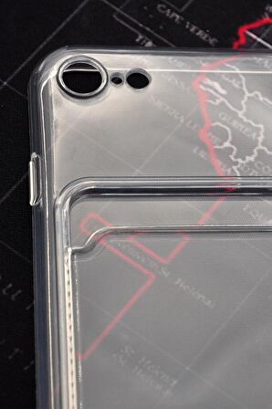 iPhone 7 / 8 Uyumlu Kredi Kartlıklı Şeffaf Kılıf Kamera Korumalı