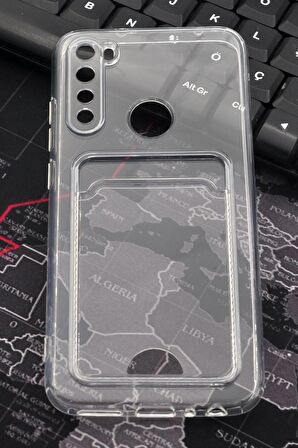 Xiaomi Redmi Note 8 Uyumlu Kredi Kartlıklı Şeffaf Kılıf Kamera Korumalı