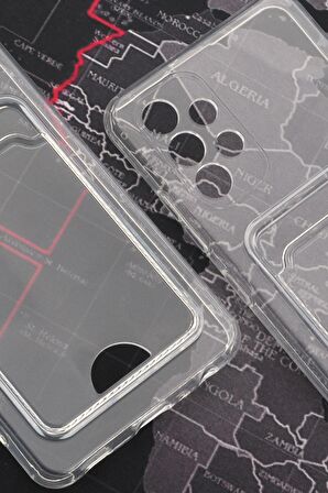 Samsung A23 Uyumlu Kredi Kartlıklı Şeffaf Kılıf Kamera Korumalı