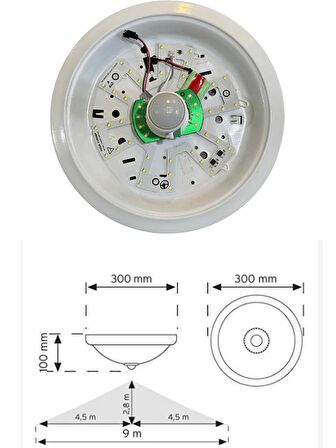 Novo 18W Ledli (Beyaz Işık) Sensörlü Acil Kitli (Acil Aydınlatmalı) Tavan Armatürü NV004