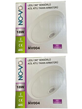 Novo 18W Ledli (Beyaz Işık) Sensörlü Acil Kitli (Acil Aydınlatmalı) Tavan Armatürü NV004 (2 Adet)