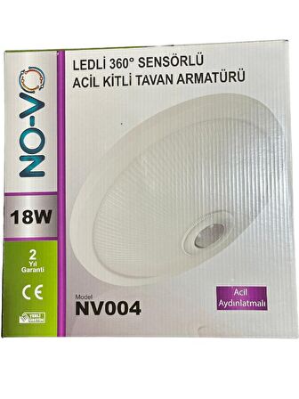 Novo 18W Ledli (Beyaz Işık) Sensörlü Acil Kitli (Acil Aydınlatmalı) Tavan Armatürü NV004 (2 Adet)