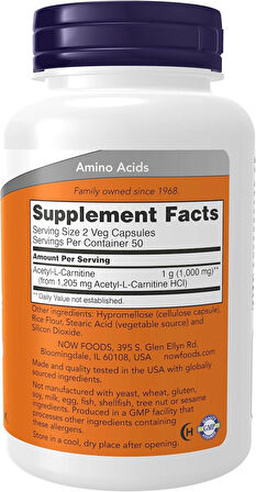 NOW Foods Acetyl-L Carnitine 500 mg Amino Acid Brain And Nerve Cell Function 120 Veg Capsules