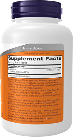 NOW Foods Double strength L-Arginine 1,000 mg Nitric Oxide Amino Acid 120 Tablet
