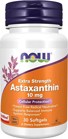 NOW Foods Astaxanthin 10mg Immune System Lutein Canthaxanthin and Beta-Carotene 30 Softgels