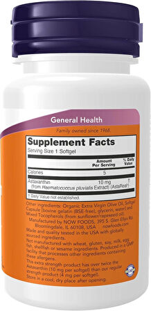NOW Foods Astaxanthin 10mg Immune System Lutein Canthaxanthin and Beta-Carotene 30 Softgels
