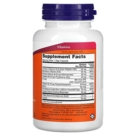 Now Foods Vitamin B-50mg Folate Paba Choline İnositol 100 Caps