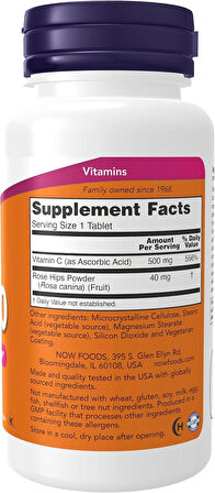 NOW Foods Vitamin C-500 with Rose Hips Antioxidant Protection 100 Tablet