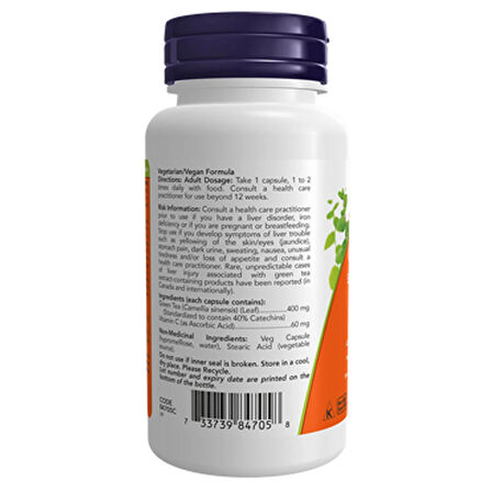 Now Green Tea Extract + C vitamin (Yeşil Çay Ekstraktı)400 mg 100 Kapsül