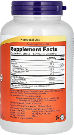 NOW Foods Super Omega 3-6-9 Borage Oil + Fish Oil 180 Softgels