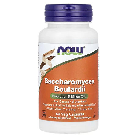 NOW Foods, Saccharomyces Boulardii, Probiotic(Probiyotik) 5 Billion CFU, 60 Vegetarian Caps