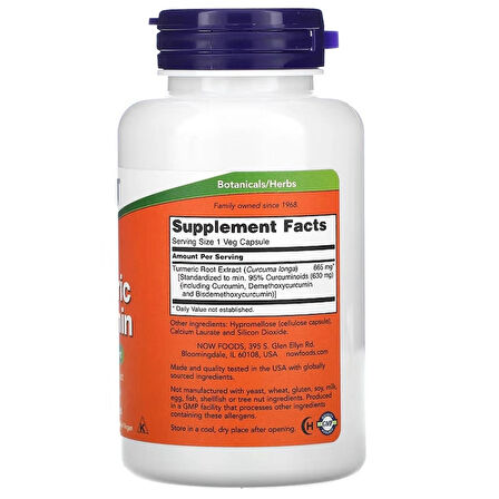 NOW Foods, Turmeric Zerdeçal with Curcumin, 665 mg, 60 Vegetarian Caps
