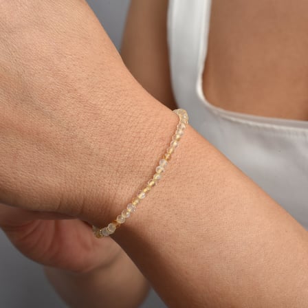 14 Ayar Altın Kaplama Gümüş Sarı Sitrin Doğal Taşlı Gümüş Bileklik - BGS00125