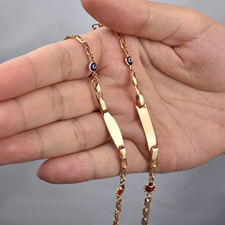 14 Ayar Altın Kaplama Kişiselleştirilmiş Uğur Böceği ve Göz Nazar Boncuklu Çocuk Bilekliği - BPC00101