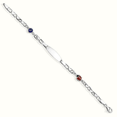 14 Ayar Altın Kaplama Kişiselleştirilmiş Uğur Böceği ve Göz Nazar Boncuklu Çocuk Bilekliği - BPC00101