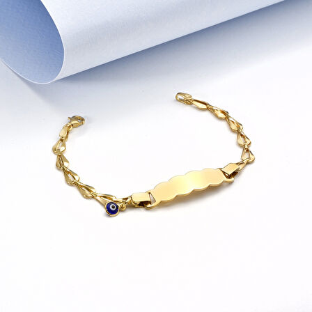 14 Ayar Altın Kaplama  Bebek ve Çocuk Göz Boncuk Nazarlı  İsim Gümüş Bilellik Künye - BPC00104