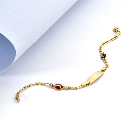 925 Ayar Gümüş Uğurböceği ve Nazar Boncuklu Bebek Bilekliği - BPC00107