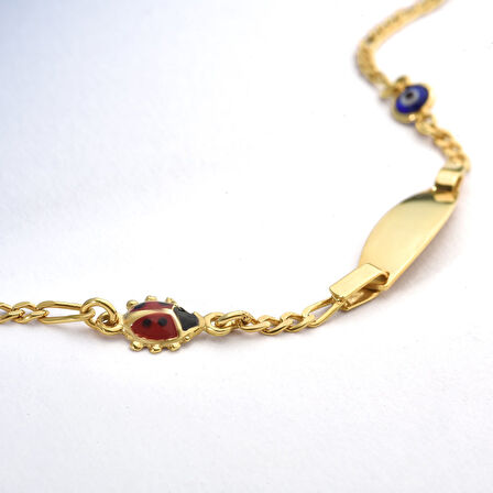 925 Ayar Gümüş Uğurböceği ve Nazar Boncuklu Bebek Bilekliği - BPC00107