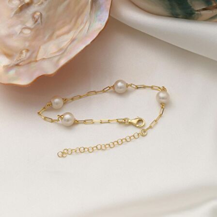 925 Ayar Gümüş Creamrose Tatlısu İncisi Bileklik-7.50mm