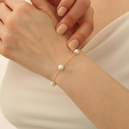 925 Ayar Gümüş White Tatlısu İncisi Bileklik-6mm